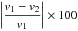\hbox{$\biggr\lvert\displaystyle\frac{{v}_1-{v}_2}{{v}_1}\biggr\rvert \times 100$}