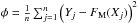 \hbox{$\phi= \frac{1}{n} \sum_{j=1}^{n} \left(Y_j-F_{\rm M}(X_j) \right)^2$}