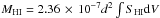 \hbox{$M_{\rm HI} = 2.36\,\times\,10^{-7}d^{2} \int S_{\rm HI} {\rm d}V$}