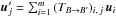 \hbox{$\vec u'_{\smash[t]{j}} = \sum_{i=1}^m {(T_{B\rightarrow B'})_{i\comma j}\multspace \vec u_i}$}