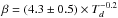 \hbox{$\beta = (4.3 \pm 0.5) \times T_d^{-0.2}$}