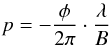 \begin{equation} \label{eqn:astrometric_shift} p=-\frac{\phi}{2\pi}\cdot\frac{\lambda}{B} \end{equation}