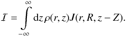 \appendix \setcounter{section}{0} \begin{eqnarray*} \mathcal{I}=\int\limits_{-\infty}^{\infty} \ud{z}\,\rho(r,z)J(r,R,z-Z). \end{eqnarray*}