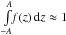 \hbox{$\int\limits_{-A}^{A}\!\!f(z)\,\ud{z}\approx 1$}
