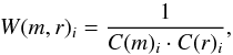 \appendix \setcounter{section}{2} \begin{equation} W(m,r)_i = \frac{1}{C(m)_{i}\cdot C(r)_{i}}, \end{equation}
