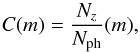 \appendix \setcounter{section}{2} \begin{equation} \label{eq:mcompl} C(m)=\frac{N_{z}}{N_{\rm ph}}(m), \end{equation}