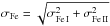 \hbox{$\sigma_{\rm Fe}=\sqrt{\sigma_{\fei}^2+\sigma_{\feii}^2}$}