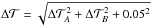 \hbox{$\Delta \mathcal{T}=\sqrt{\Delta \mathcal{T}^2_{A}+\Delta \mathcal{T}^2_{B}+0.05^2}$}