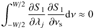 \appendix \setcounter{section}{2} \begin{equation} \int_{-W/2}^{W/2} \frac{{\partial} S_{1}}{\partial {\lambda_j}} \frac{{\partial} S_{1}}{\partial {\nu_{\rm s}}} {\rm d}\nu \approx 0 \end{equation}