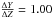 \hbox{$\tfrac{\Delta Y}{\Delta Z} = 1.00$}