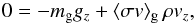 \begin{eqnarray} \nonumber 0 = - m_{\rm g} g_z + \langle \sigma v \rangle_{\rm g} \, \rho v_z , \end{eqnarray}