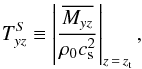 \begin{eqnarray} \label{eqn:tstress} T_{yz}^S \equiv\left| \frac{ \overline{M_{yz}}}{\rho_0 c_{\rm s}^2}\right|_{z\,=\,z_{\rm t}} , \end{eqnarray}