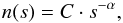 \begin{equation} n(s) = C\cdot s^{-\alpha}, \end{equation}