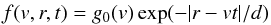 \appendix \setcounter{section}{1} \begin{eqnarray} f(v,r,t)=g_0(v)\exp(-|r-vt|/d) \end{eqnarray}