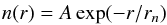 \begin{eqnarray} \label{exp_dens} n(r) = A\exp (-r/r_n) \end{eqnarray}