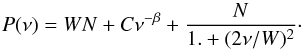 \begin{equation} P(\nu)=WN+C{\nu}^{-\beta}+\frac{N}{1.+(2 \nu/W)^2}\cdot \label{eq:pds} \end{equation}
