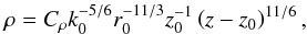 \begin{equation} \label{eq: emp_rhoBP} \rho = C_\rho k_0^{-5/6} r_0^{-11/3} z_0^{-1}\left( z - z_0 \right)^{11/6}, \end{equation}