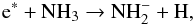 \begin{equation} {\rm e}^* + \mathrm{NH}_3 \rightarrow \mathrm{NH}_2^- + \mathrm{H} , \end{equation}
