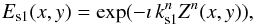 \begin{equation} E_{\rm s1}(x,y)=\exp (-\imath\, k^n_{\rm s1} Z^n(x,y)), \end{equation}