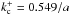 \hbox{$k_{\rm c}^+ = 0.549/a$}