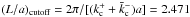 \hbox{$\lacut = 2\pi/[(k_{\rm c}^+ + \bar{k}_{\rm c}^-)a] = 2.471$}