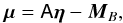\begin{equation} \label{eq:10} \muv = \A \lcpar - \vec M_B, \end{equation}