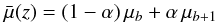 \appendix \setcounter{section}{5} \begin{equation} \label{eq:28} \bar \mu(z) = (1 - \alpha) \, \mu_b + \alpha \, \mu_{b+1} \end{equation}