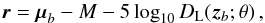 \appendix \setcounter{section}{5} \begin{equation} \vec r=\vec \mu_b - M - 5\log_{10}D_{\rm L}(\vec z_b; \theta)\,,\label{eq:23} \end{equation}