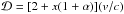 \hbox{${\cal D}=[2+x(1+\alpha)](v/c)$}