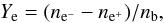 \begin{equation} Y_{\rm e} = (n_{\rm e^{-}}-n_{\rm e^{+}})/n_{\rm b}, \label{eq:ye1} \end{equation}
