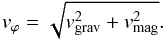 \begin{equation} \vv_{ \varphi }=\sqrt{\vv_{\rm grav}^2+\vv_{\rm mag}^2}. \label{eq3} \end{equation}