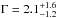 \hbox{$\Gamma=2.1_{-1.2}^{+1.6}$}