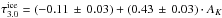 \hbox{$\tau_{3.0}^{\rm ice} = (-0.11\,\pm\,0.03)+(0.43\,\pm\,0.03)\cdot A_{K}$}