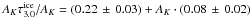 \hbox{$A_K \tau^{\rm ice}_{3.0}/A_K=(0.22\,\pm\,0.03)+A_K\cdot (0.08\,\pm\,0.02)$}