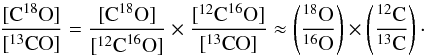 \begin{equation} \frac{[\cdo]}{[\thco]} = \frac{[\cdo]}{[\docseo]} \times \frac{[\docseo]}{[\thco]} \approx \left(\frac{\huo}{\seo}\right) \times \left(\frac{\doc}{\trc}\right)\cdot \end{equation}