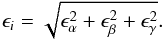\begin{equation} \epsilon_{i} = \sqrt{\epsilon_{\alpha}^{2}+\epsilon_{\beta}^{2}+\epsilon_{\gamma}^{2}}. \end{equation}