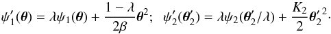 \begin{equation} \psi_1'(\vc\theta)=\lambda \psi_1(\vc\theta)+{1-\lambda\over 2\beta}\vc\theta^2 ; \;\; \psi_2'(\vc\theta_2')=\lambda \psi_2(\vc\theta_2'/\lambda)+{K_2\over 2} {\vc\theta_2'}^2 \cdot \end{equation}