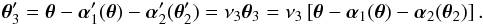\begin{equation} \vc\theta_3'=\vc\theta-\vc\alpha_1'(\vc\theta)-\vc\alpha_2'(\vc\theta_2') =\nu_3\vc\theta_3=\nu_3\eck{\vc\theta-\vc\alpha_1(\vc\theta) -\vc\alpha_2(\vc\theta_2)} . \label{eq:C-LE2} \end{equation}