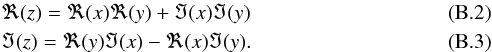 \appendix \setcounter{section}{2} \begin{eqnarray} &&\Re(z)= \Re(x)\Re(y)+\Im(x)\Im(y)\\ &&\Im(z)=\Re(y)\Im(x)-\Re(x)\Im(y). \end{eqnarray}