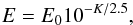 \begin{equation} E=E_0 10^{-K/2.5}, \end{equation}