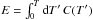 \hbox{$E=\int_{0}^{T}{\rm{d}}T'\, C(T')$}