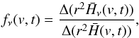 \begin{equation} f_\nu(v,t) = \frac{\Delta (r^2 \bar H_\nu(v,t))}{\Delta (r^2 \bar H(v,t))}, \end{equation}