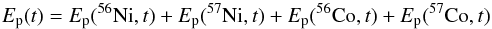 \begin{eqnarray*} E_\mathrm{p}(t)=E_\mathrm{p}(\nilvi,t)+E_\mathrm{p}(\nilvii,t)+E_\mathrm{p}(\colvi,t)+E_\mathrm{p}(\colvii,t) \end{eqnarray*}