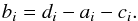 \begin{equation} b_{i} = d_{i}-a_{i}-c_{i}. \end{equation}