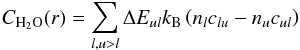 \begin{equation} \label{cool} C_{\mathrm{H}_2\mathrm{O}}(r) = \sum_{l, u>l} \Delta E_{ul} k_{\rm B} \left( n_l c_{lu} - n_u c_{ul} \right) \end{equation}
