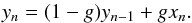 \appendix \setcounter{section}{1} \begin{equation} \label{lowpass} y_n = (1-g)y_{n-1} + g x_n . \end{equation}