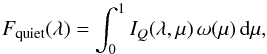 \begin{equation} F_{\rm quiet} (\lambda) =\int_0^1 I_Q(\lambda, \mu) \, \omega (\mu) \, {\rm{d}} \mu , \label{eq:quiet} \end{equation}