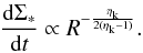 \appendix \setcounter{section}{1} \begin{eqnarray} \label{sigmastarin2} \frac{{\rm d}\Sigma_*}{{\rm d}t} \propto R^{-\frac{\eta_{\rm k}}{2(\eta_{\rm k}-1)}}. \end{eqnarray}