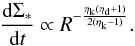 \appendix \setcounter{section}{1} \begin{equation} \label{sigmastarin3} \dfrac{{\rm d} \Sigma_*}{{\rm d}t} \propto R^{-\frac{\eta_{\rm k}(\eta_{\rm d}+1)}{2(\eta_{\rm k}-1)}}. \end{equation}