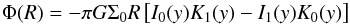 \appendix \setcounter{section}{2} \begin{eqnarray} \Phi(R)=-\pi G \Sigma_0R\left[I_0(y)K_1(y)-I_1(y)K_0(y)\right] \end{eqnarray}